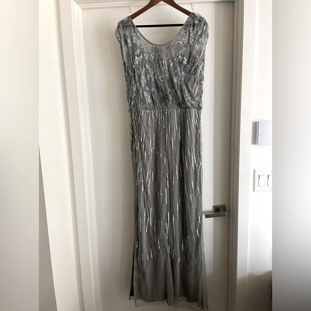 Elegant long beaded blouson dress with slit